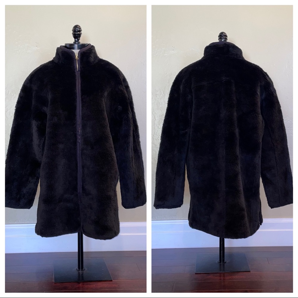 J Crew Zip-Up Plush Fleece Coat Black Size Medium